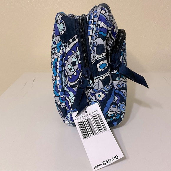 VERA BRADLEY Iconic Lg Cosmetic Case Deep Night Paisley Navy - Picture 4 of 8